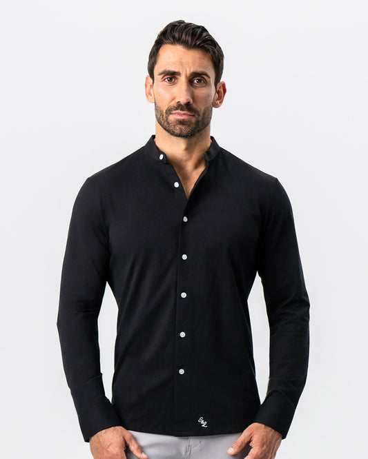 State & Liberty - Banded Collar Button Down - Black