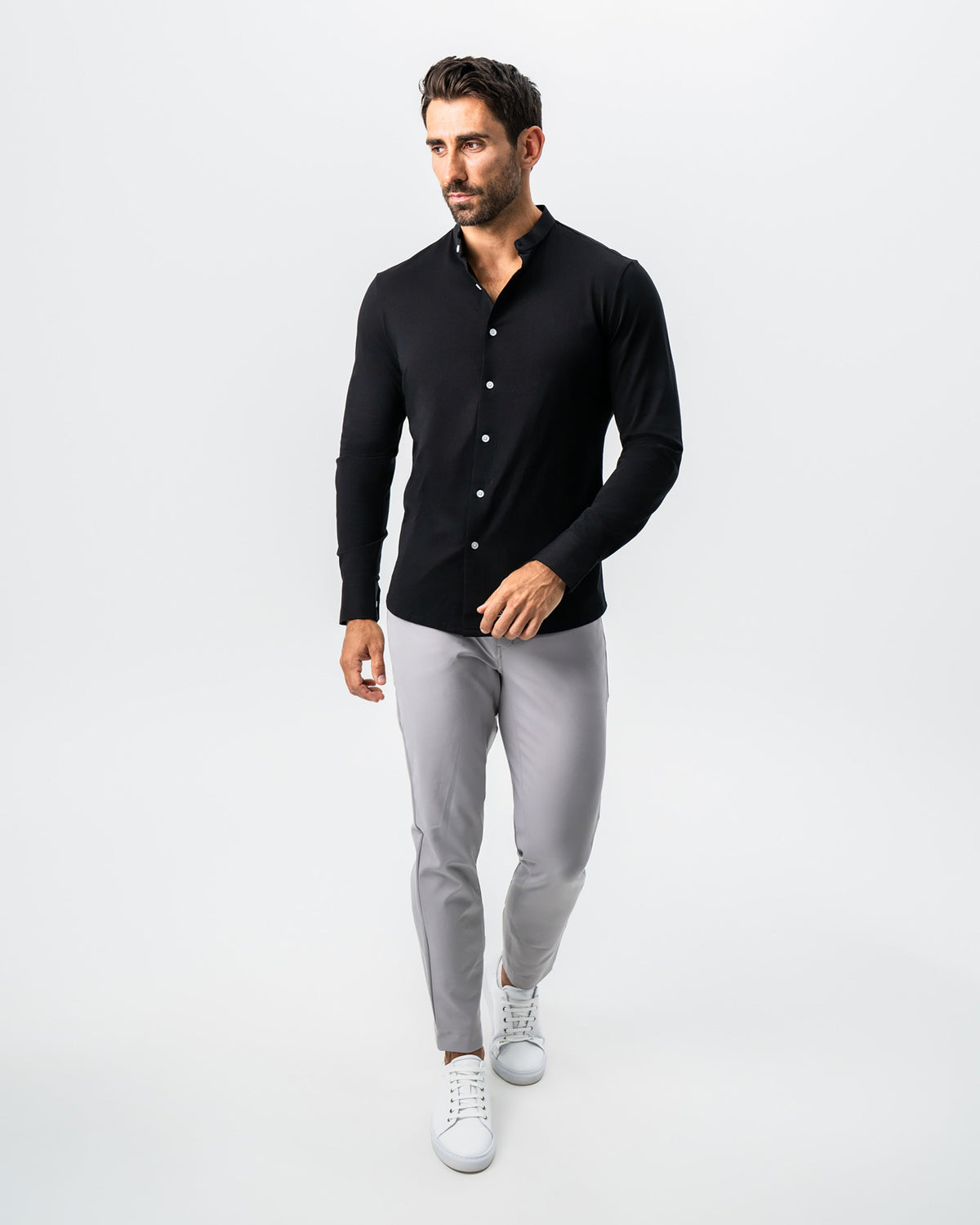 State & Liberty - Banded Collar Button Down - Black