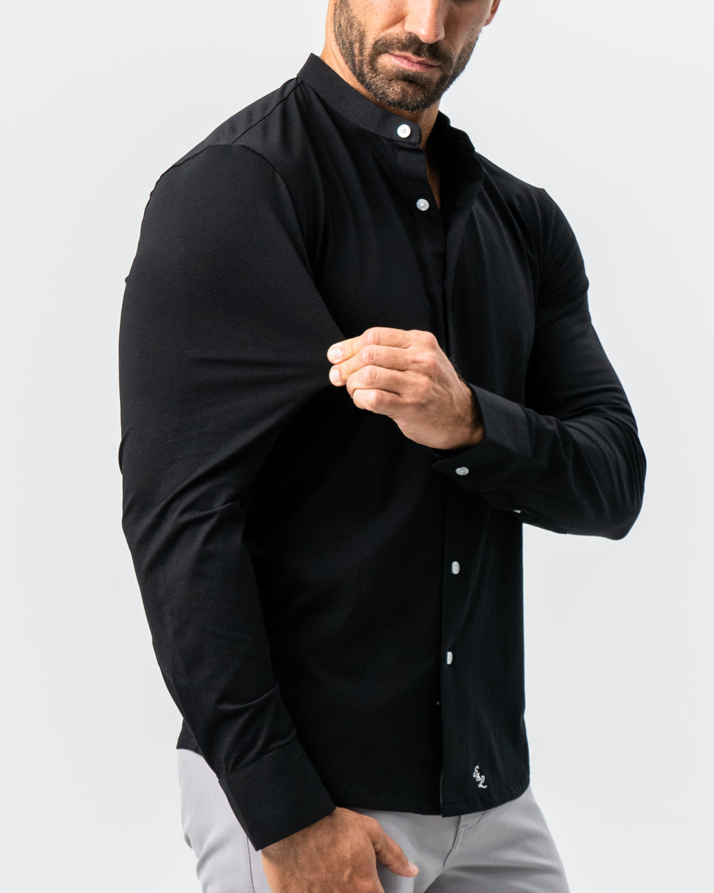 State & Liberty - Banded Collar Button Down - Black