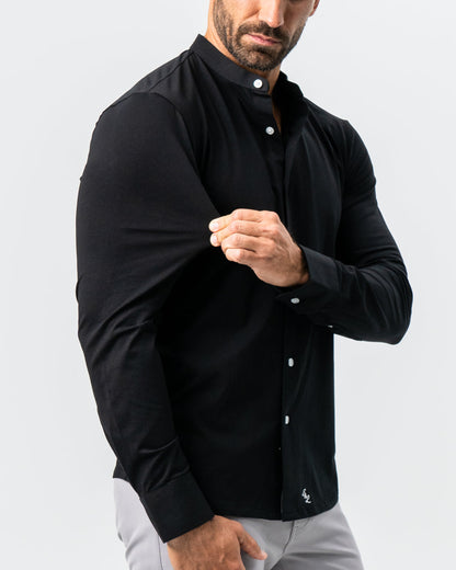 State & Liberty - Banded Collar Button Down - Black