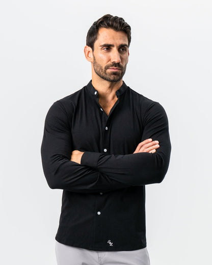 State & Liberty - Banded Collar Button Down - Black