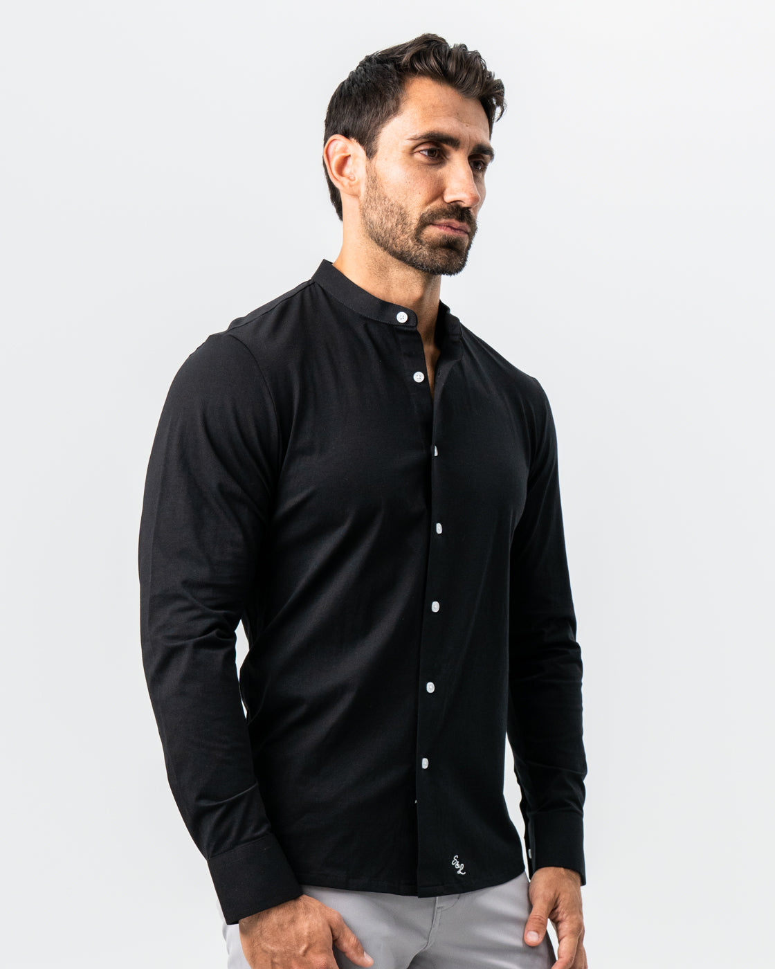State & Liberty - Banded Collar Button Down - Black