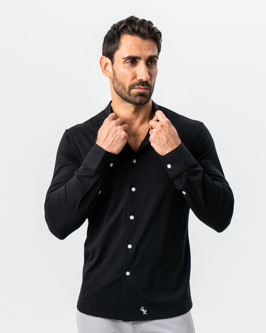 State & Liberty - Banded Collar Button Down - Black