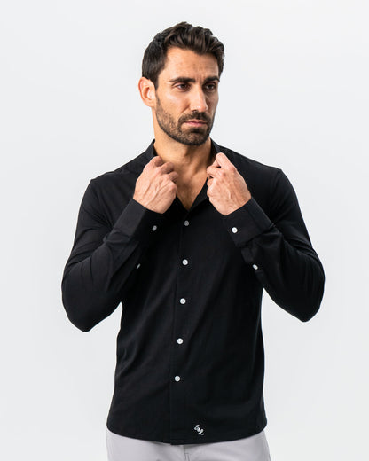 State & Liberty - Banded Collar Button Down - Black