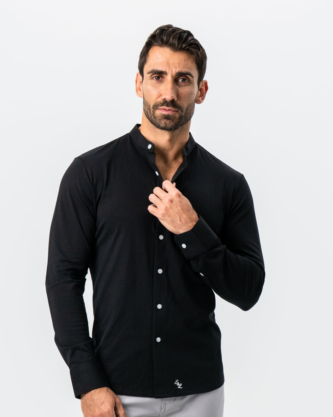 State & Liberty - Banded Collar Button Down - Black