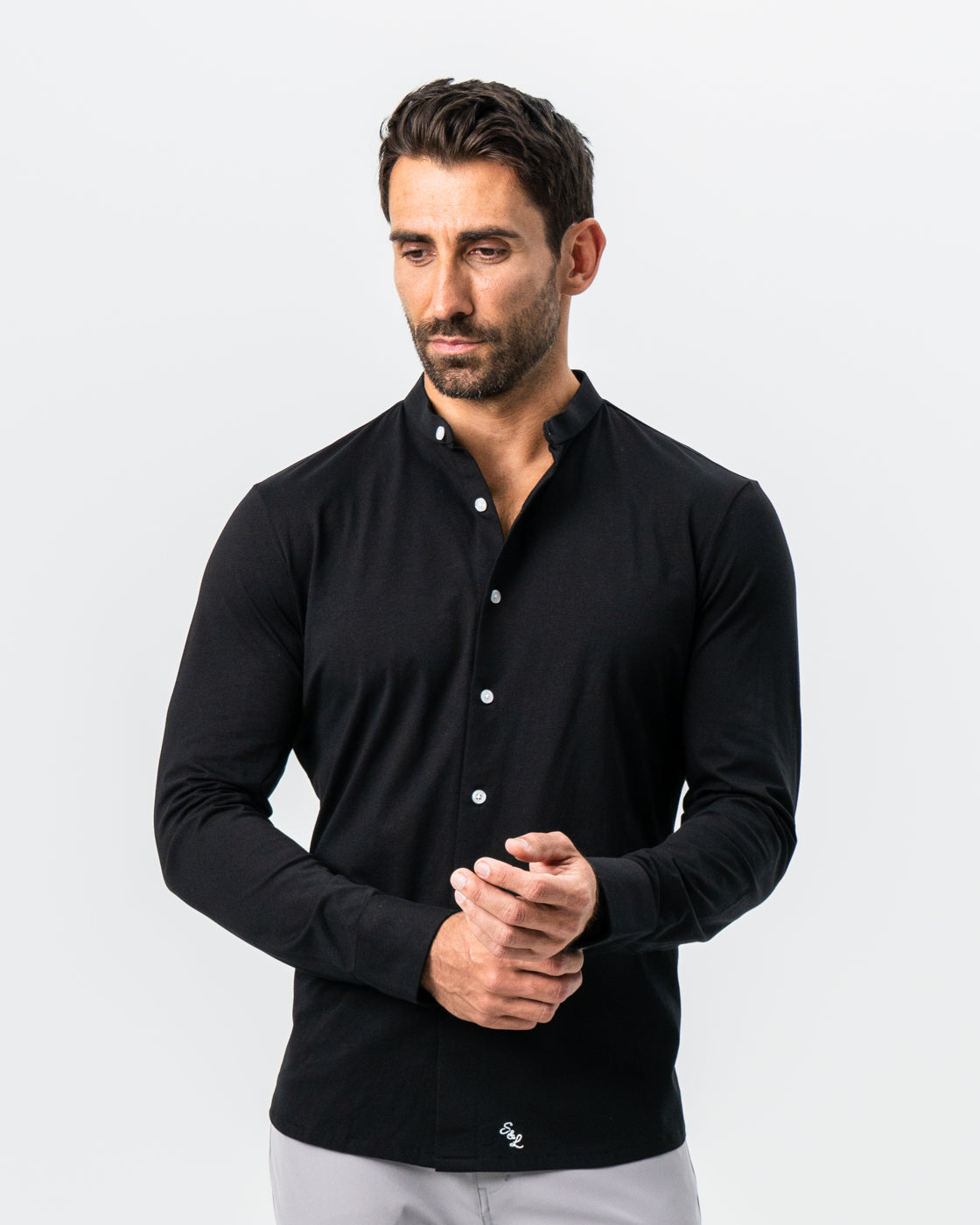 State & Liberty - Banded Collar Button Down - Black