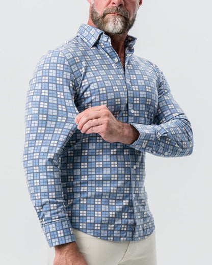 State & Liberty - "The Ellis" Blue, Tan & Teal Plaid Button Down