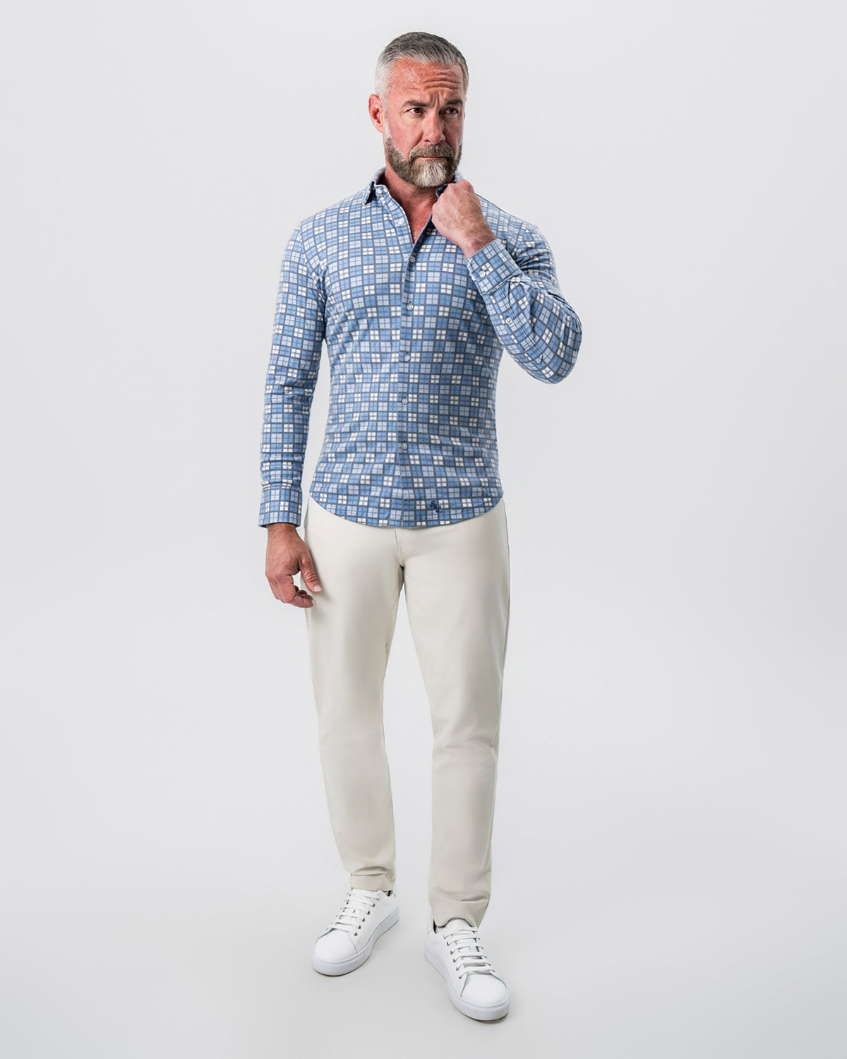 State & Liberty - "The Ellis" Blue, Tan & Teal Plaid Button Down