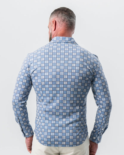 State & Liberty - "The Ellis" Blue, Tan & Teal Plaid Button Down
