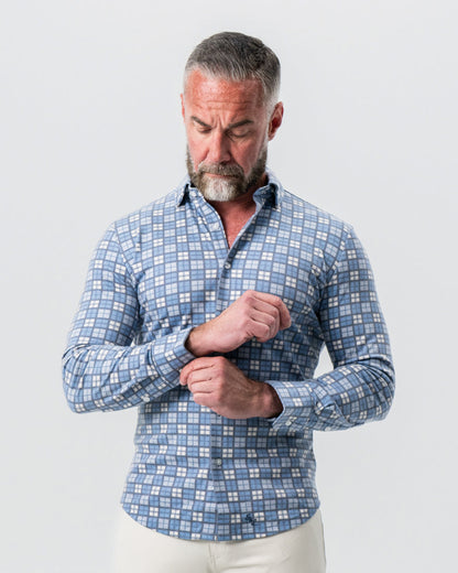State & Liberty - "The Ellis" Blue, Tan & Teal Plaid Button Down