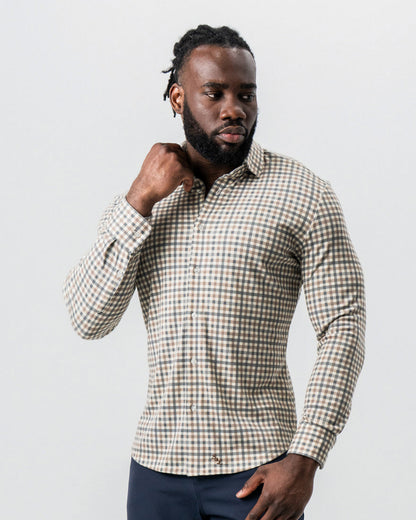 State & Liberty - "The Palmer" Brown, Grey, and White Gingham Button Down