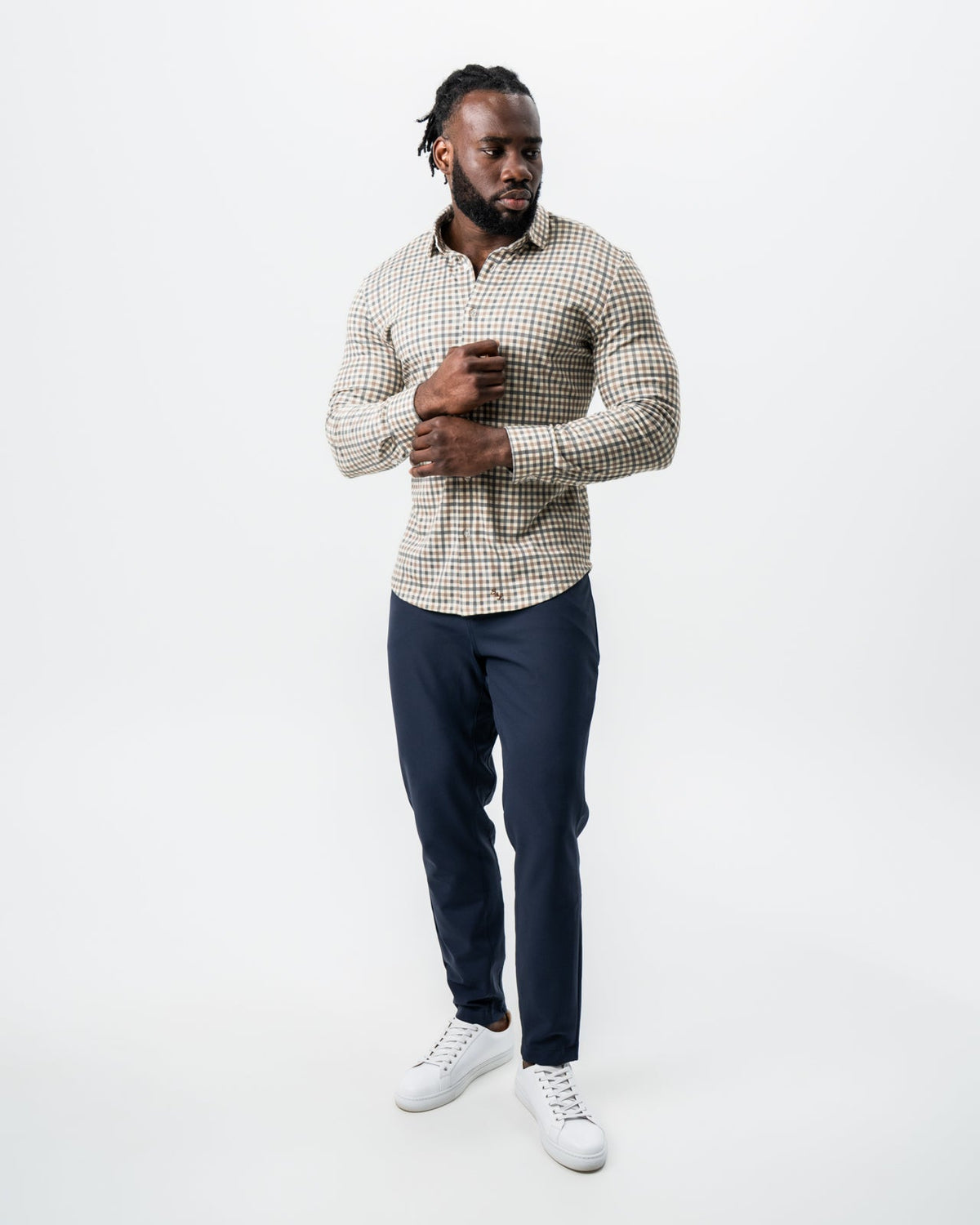 State & Liberty - "The Palmer" Brown, Grey, and White Gingham Button Down