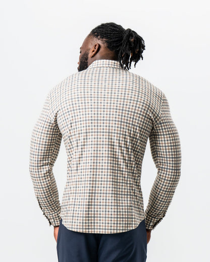 State & Liberty - "The Palmer" Brown, Grey, and White Gingham Button Down