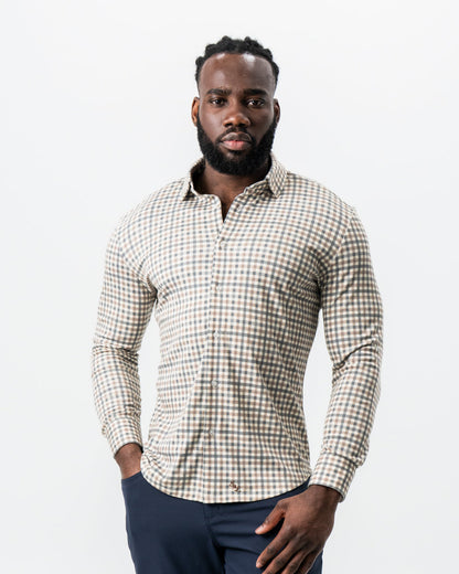 State & Liberty - "The Palmer" Brown, Grey, and White Gingham Button Down