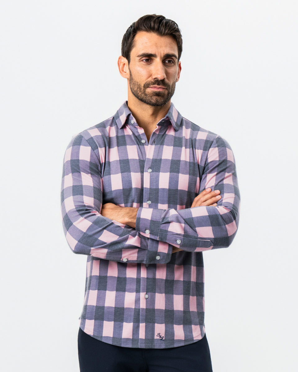 State & Liberty - "The Summers" Pink & Navy Check Button Down