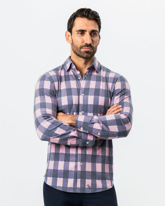 State & Liberty - "The Summers" Pink & Navy Check Button Down