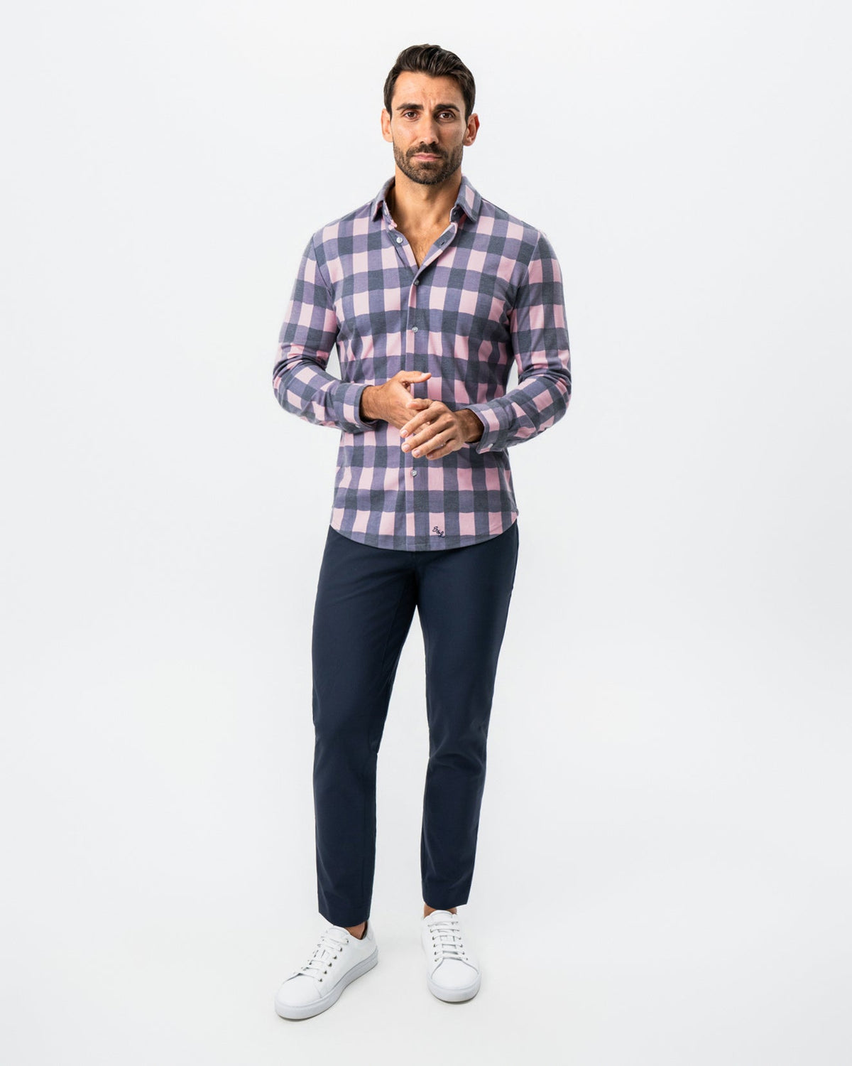 State & Liberty - "The Summers" Pink & Navy Check Button Down