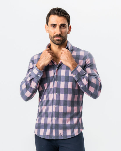 State & Liberty - "The Summers" Pink & Navy Check Button Down