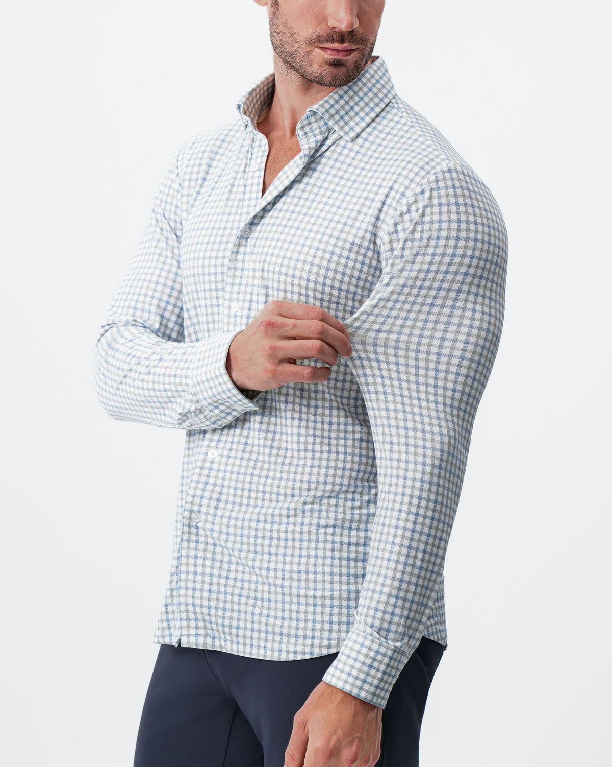 State & Liberty - "The Dime" Sport Shirt - White, Grey & Light Blue Windowpane