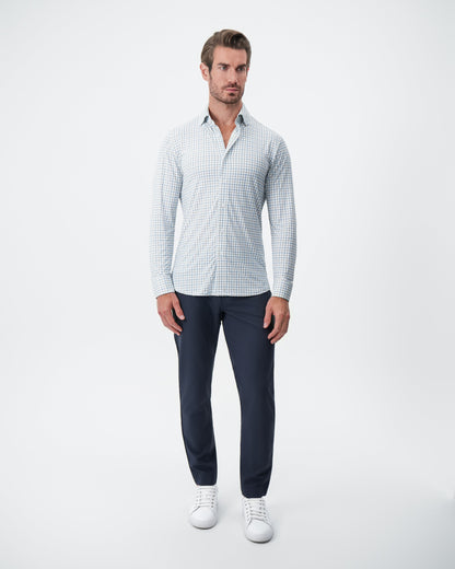 State & Liberty - "The Dime" Sport Shirt - White, Grey & Light Blue Windowpane