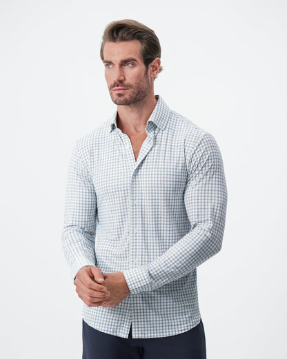 State & Liberty - "The Dime" Sport Shirt - White, Grey & Light Blue Windowpane