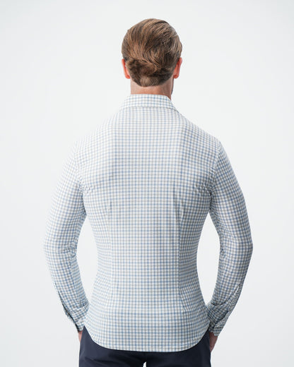 State & Liberty - "The Dime" Sport Shirt - White, Grey & Light Blue Windowpane
