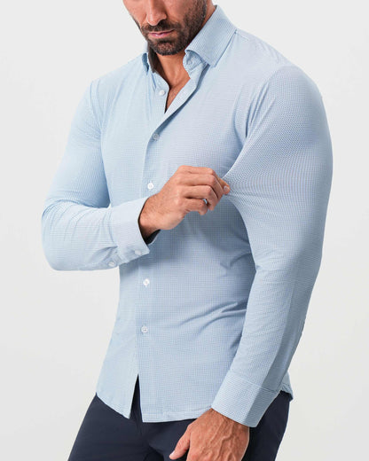 State & Liberty - "The Wesley" Sport Shirt - Geo Light Blue & White Diamond