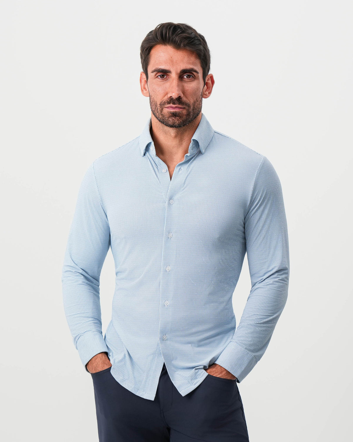 State & Liberty - "The Wesley" Sport Shirt - Geo Light Blue & White Diamond