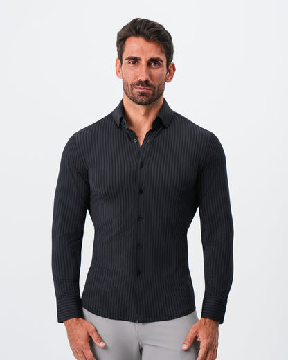 State & Liberty - "The Hartley" Sport Shirt - Black & Grey Bengal Stripe