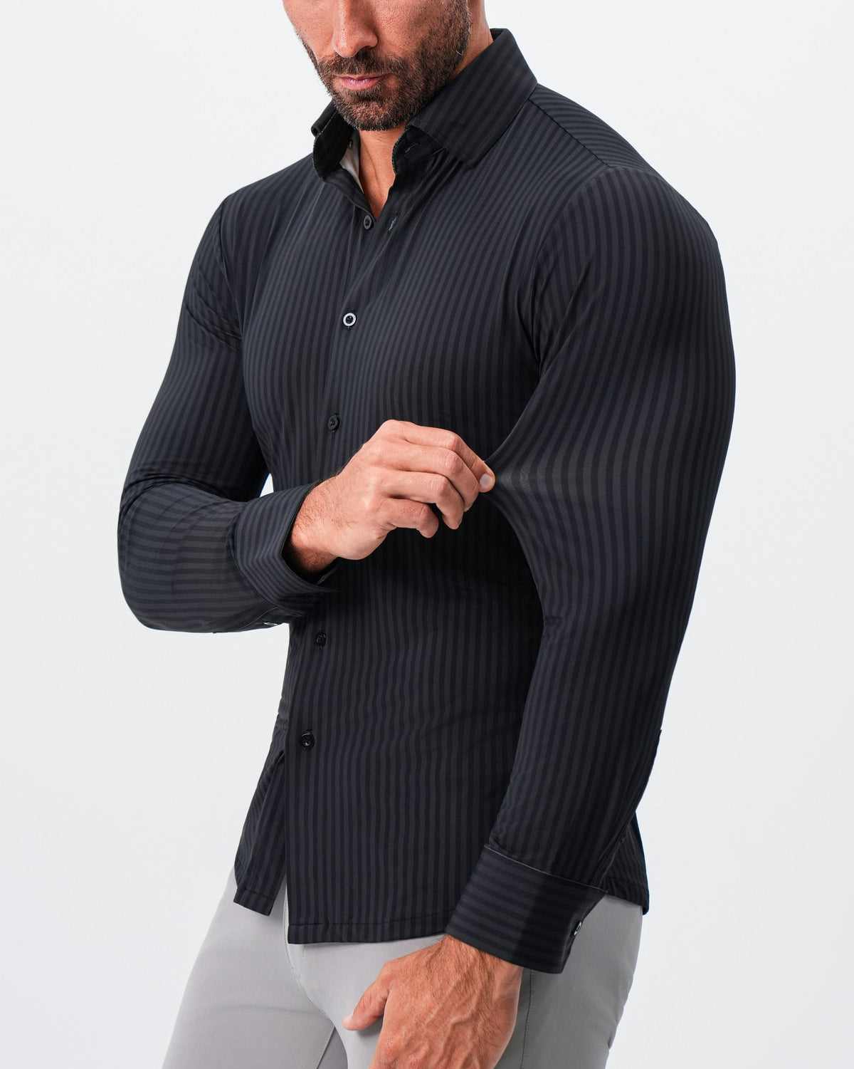 State & Liberty - "The Hartley" Sport Shirt - Black & Grey Bengal Stripe
