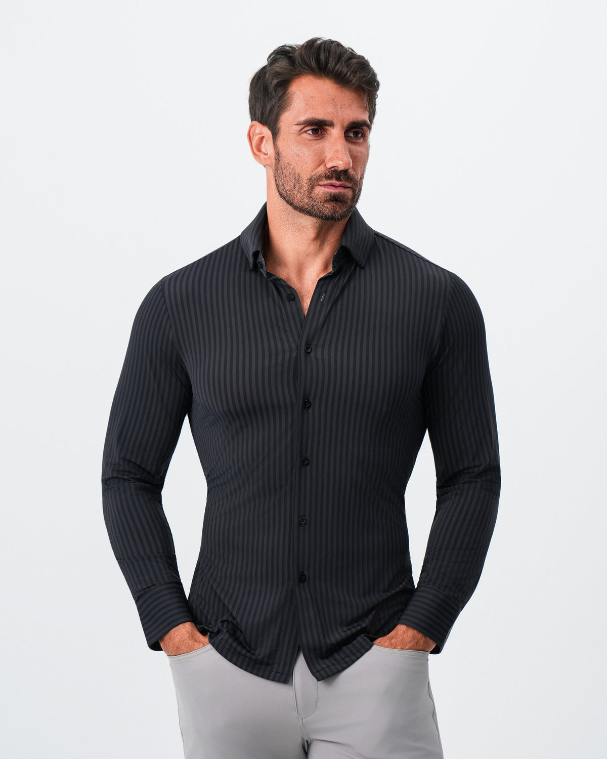 State & Liberty - "The Hartley" Sport Shirt - Black & Grey Bengal Stripe