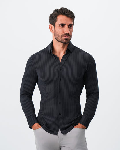 State & Liberty - "The Hartley" Sport Shirt - Black & Grey Bengal Stripe