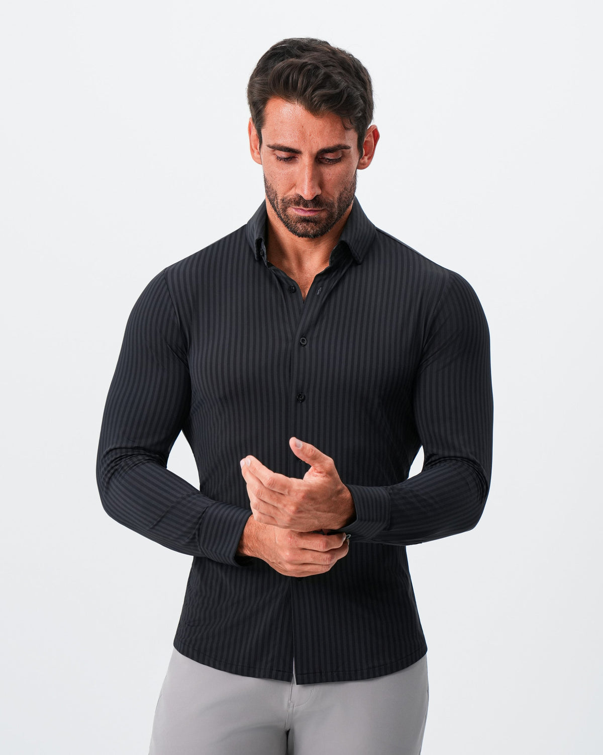 State & Liberty - "The Hartley" Sport Shirt - Black & Grey Bengal Stripe