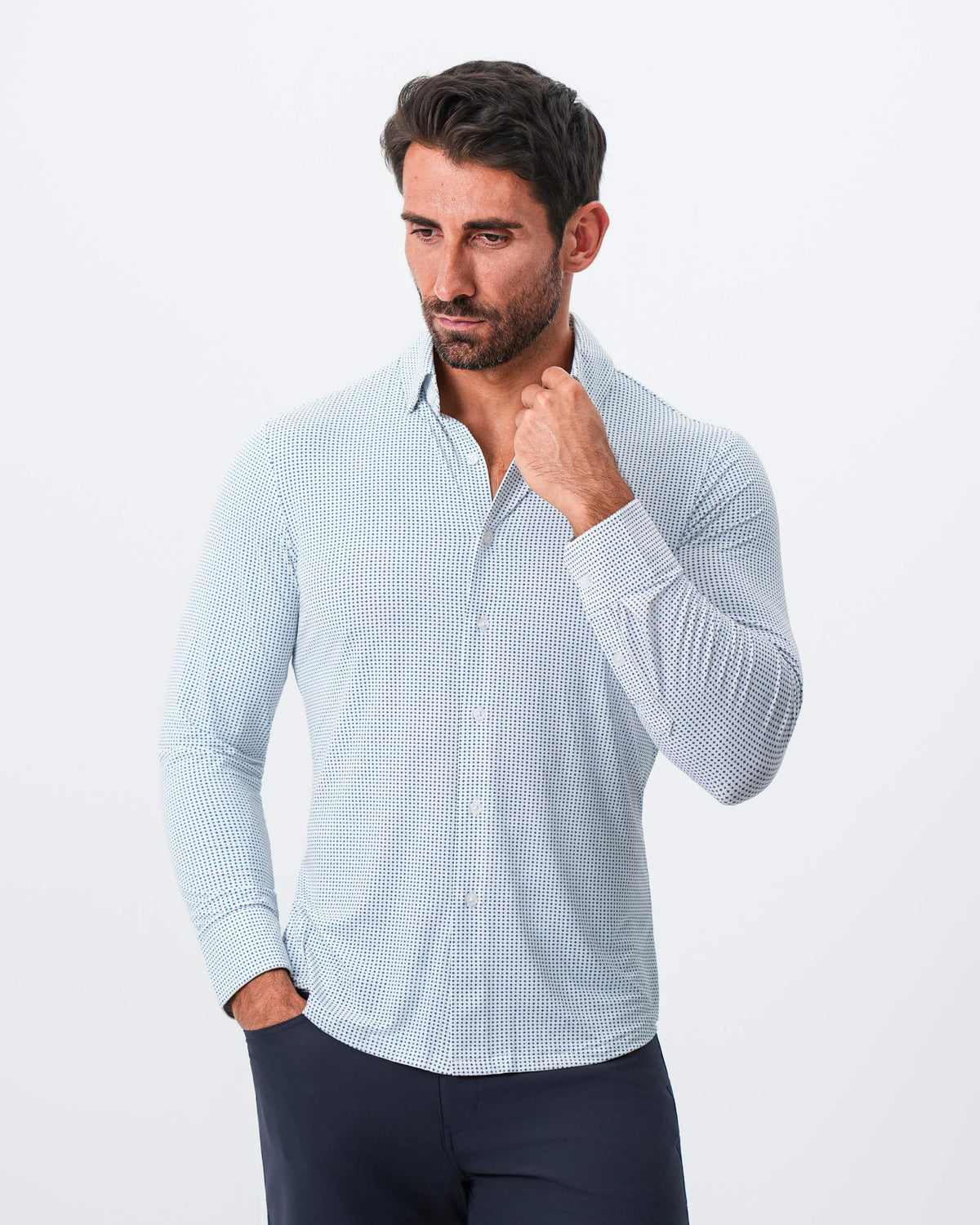 State & Liberty - "The Guy" Sport Shirt - Navy & Light Blue Plus Print