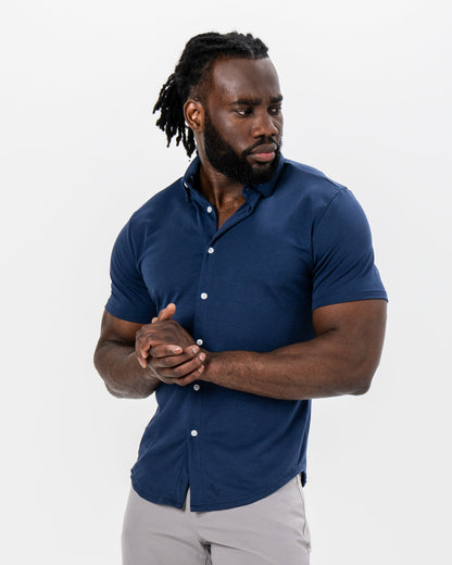 State & Liberty - "The Deke" Navy Pique Short Sleeve Button Down