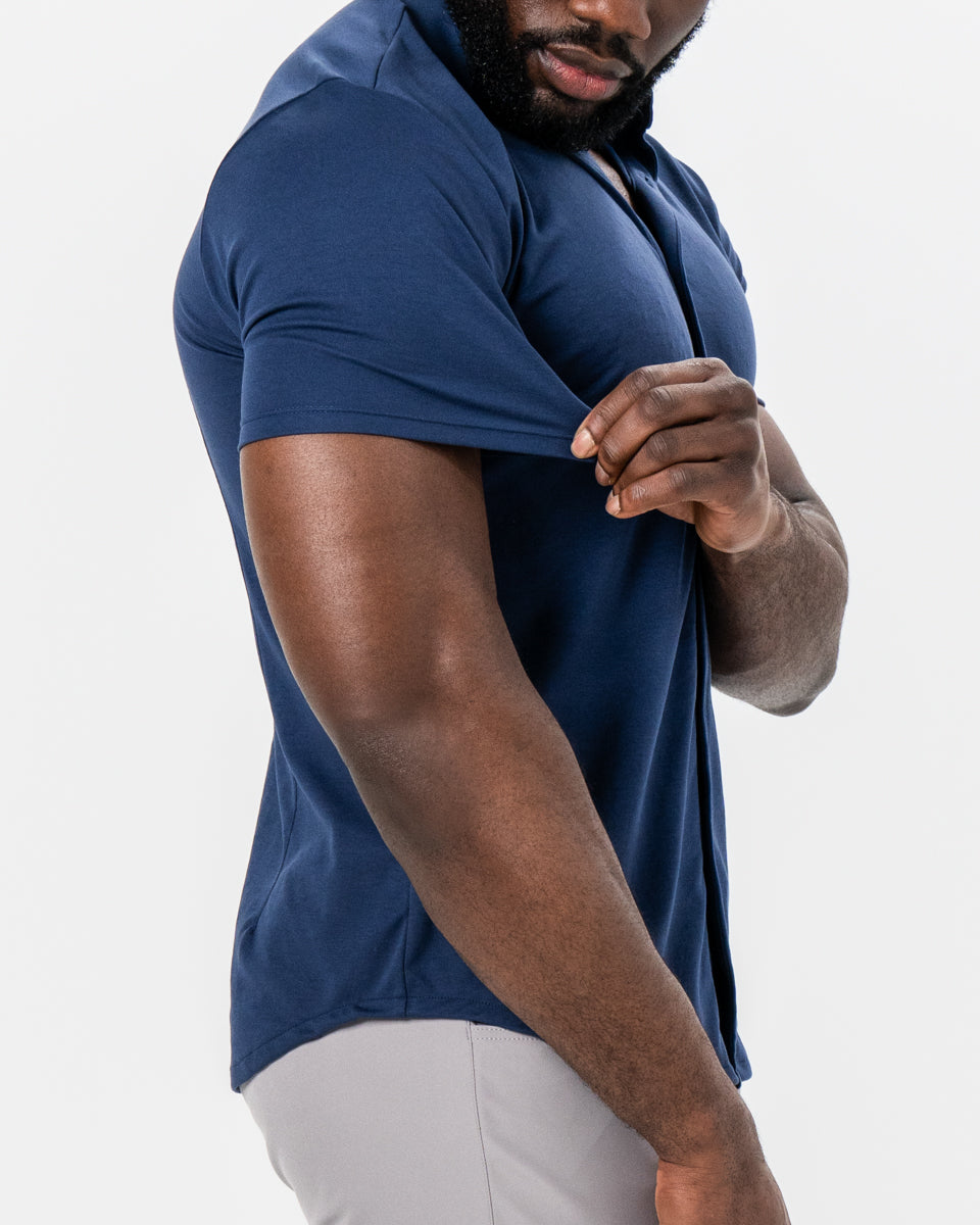 State & Liberty - "The Deke" Navy Pique Short Sleeve Button Down
