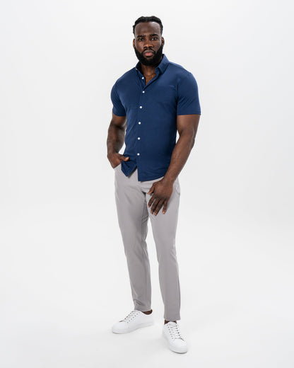 State & Liberty - "The Deke" Navy Pique Short Sleeve Button Down