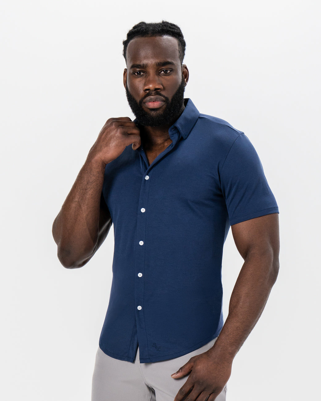 State & Liberty - "The Deke" Navy Pique Short Sleeve Button Down