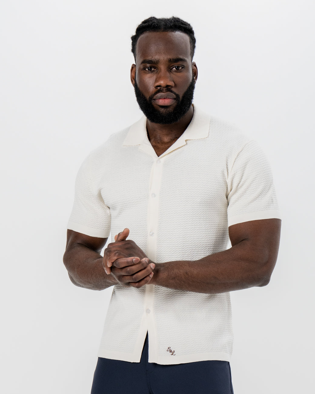 State & Liberty - Textured Knit Short Sleeve Button Down - Tan
