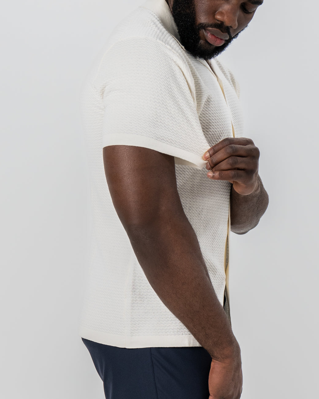 State & Liberty - Textured Knit Short Sleeve Button Down - Tan
