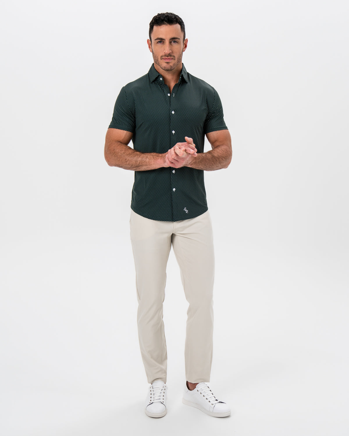 State & Liberty - "The Palm" Green with White Mini Dot Print