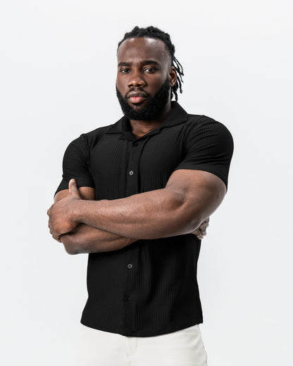 State & Liberty - Seersucker Short Sleeve Button Down - Black