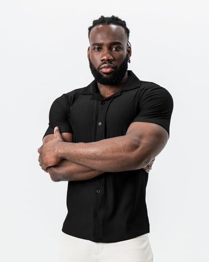State & Liberty - Seersucker Short Sleeve Button Down - Black