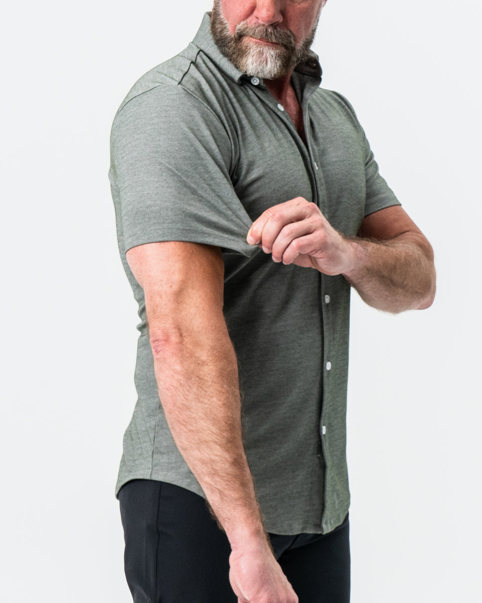 State & Liberty - "The Armstrong" Olive Pique Short Sleeve Button Down