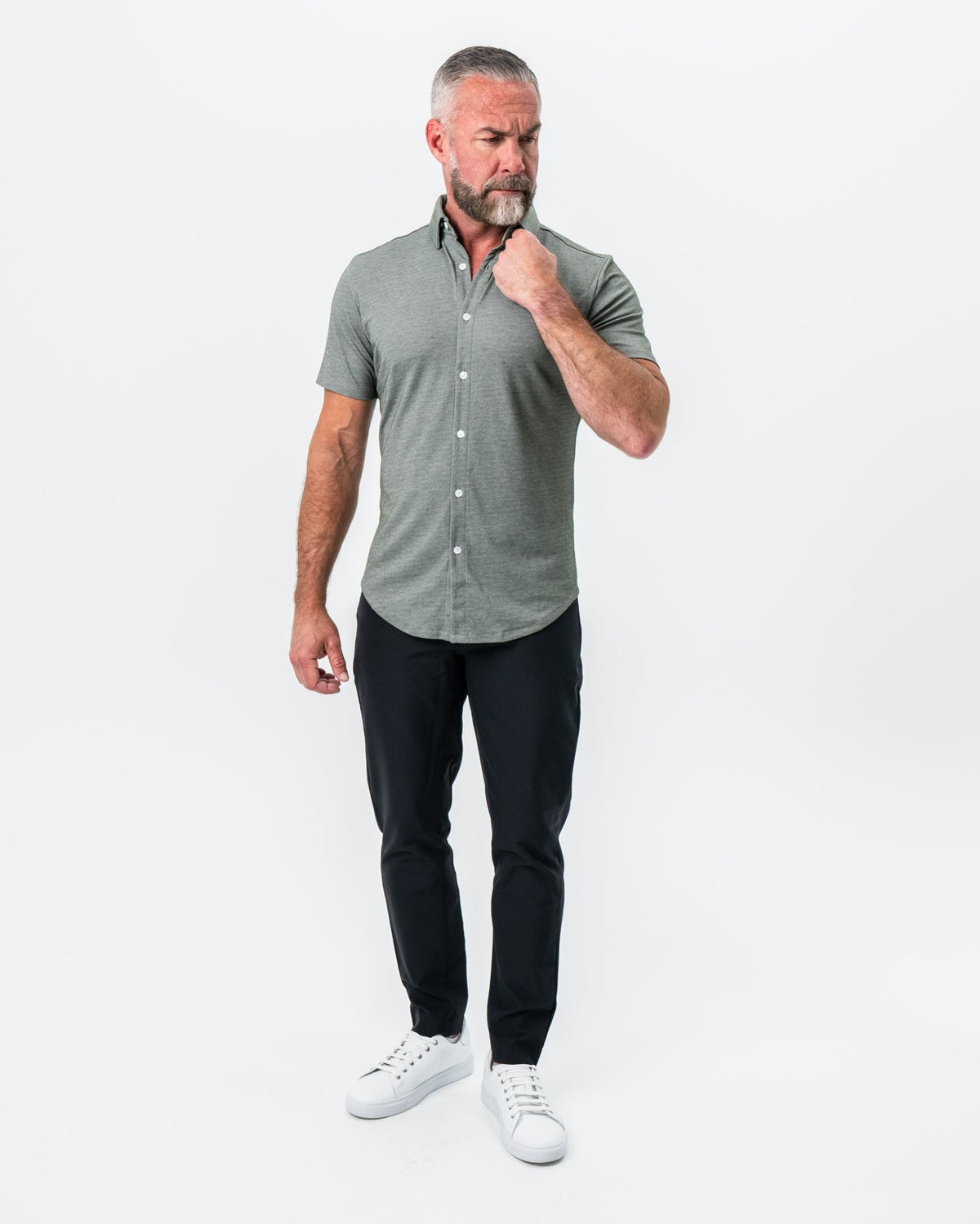 State & Liberty - "The Armstrong" Olive Pique Short Sleeve Button Down