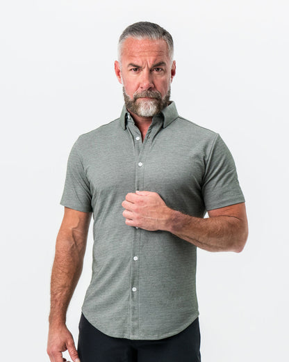 State & Liberty - "The Armstrong" Olive Pique Short Sleeve Button Down