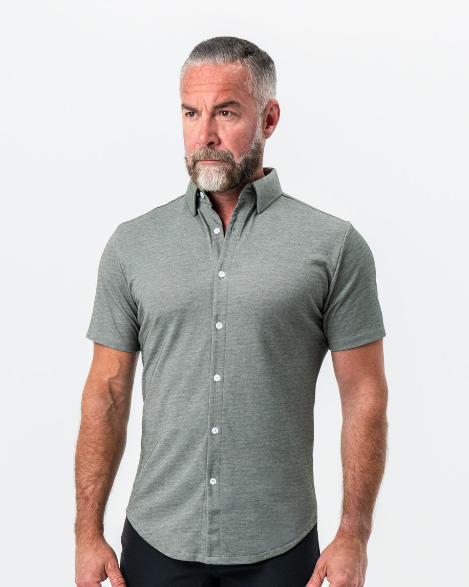 State & Liberty - "The Armstrong" Olive Pique Short Sleeve Button Down