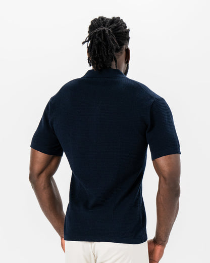 State & Liberty - Textured Knit Short Sleeve Button Down - Navy