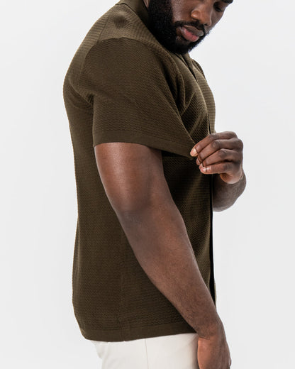State & Liberty - Textured Knit Short Sleeve Button Down - Olive