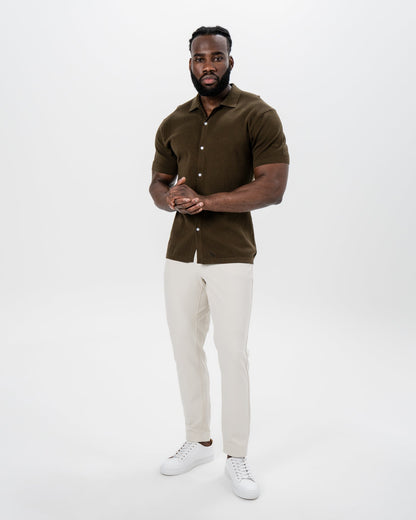 State & Liberty - Textured Knit Short Sleeve Button Down - Olive
